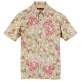 着物アロハシャツ イエロー・花柄 大島紬 L22-72