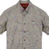 着物アロハシャツ ベージュ・風景柄 大島紬 L22-83