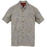 着物アロハシャツ ベージュ・風景柄 大島紬 L22-83