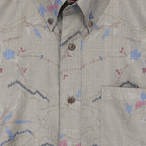 着物アロハシャツ ベージュ・風景柄 大島紬 L22-83