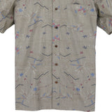 着物アロハシャツ ベージュ・風景柄 大島紬 L22-83