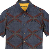 着物アロハシャツ ネイビー・斜め格子 L22-90