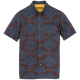 着物アロハシャツ ネイビー・斜め格子 L22-90