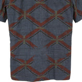 着物アロハシャツ ネイビー・斜め格子 L22-90