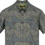 着物アロハシャツ グリーン・植物柄 大島紬 L22-115