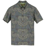 着物アロハシャツ グリーン・植物柄 大島紬 L22-115