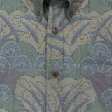 着物アロハシャツ グリーン・植物柄 大島紬 L22-115