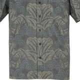 着物アロハシャツ グリーン・植物柄 大島紬 L22-115