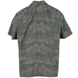 着物アロハシャツ グリーン・植物柄 大島紬 L22-115