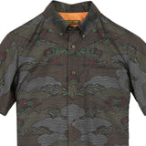 着物アロハシャツ ダークブラウン・雲と花柄 大島紬 L22-136