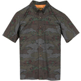 着物アロハシャツ ダークブラウン・雲と花柄 大島紬 L22-136