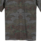 着物アロハシャツ ダークブラウン・雲と花柄 大島紬 L22-136