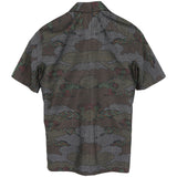 着物アロハシャツ ダークブラウン・雲と花柄 大島紬 L22-136