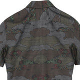 着物アロハシャツ ダークブラウン・雲と花柄 大島紬 L22-136