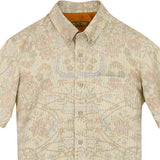 着物アロハシャツ ベージュ・植物柄 大島紬 L22-142
