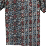 着物アロハシャツ 青と赤・花の文様 L2147