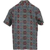 着物アロハシャツ 青と赤・花の文様 L2147