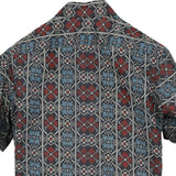 着物アロハシャツ 青と赤・花の文様 L2147