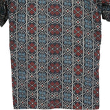 着物アロハシャツ 青と赤・花の文様 L2147