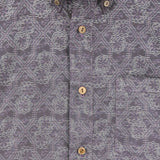 着物アロハシャツ 紫・格子模様 大島紬 L2151