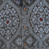 着物シャツ 長袖 ブルー・花の文様 大島紬 L23-17