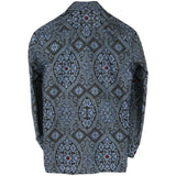 着物シャツ 長袖 ブルー・花の文様 大島紬 L23-17