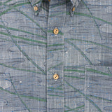 着物アロハシャツ グレー・緑の模様 XL22-65