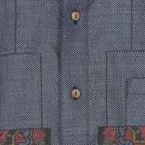 着物アロハシャツ ネイビー・四角と花柄 大島紬 XL22-126