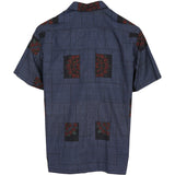 着物アロハシャツ ネイビー・四角と花柄 大島紬 XL22-126