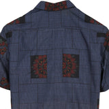着物アロハシャツ ネイビー・四角と花柄 大島紬 XL22-126