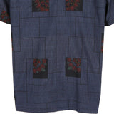 着物アロハシャツ ネイビー・四角と花柄 大島紬 XL22-126