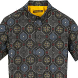 着物アロハシャツ ブラック・蜀江文様 大島紬 XL22-132