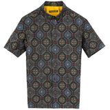 着物アロハシャツ ブラック・蜀江文様 大島紬 XL22-132