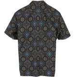 着物アロハシャツ ブラック・蜀江文様 大島紬 XL22-132