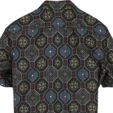 着物アロハシャツ ブラック・蜀江文様 大島紬 XL22-132
