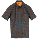 着物アロハシャツ ネイビー・花柄 大島紬 XL22-135