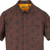 着物アロハシャツ 暗い赤・麻の葉模様 XL22-136
