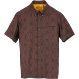 着物アロハシャツ 暗い赤・麻の葉模様 XL22-136