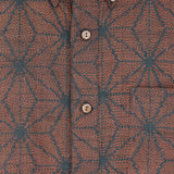 着物アロハシャツ 暗い赤・麻の葉模様 XL22-136