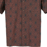 着物アロハシャツ 暗い赤・麻の葉模様 XL22-136