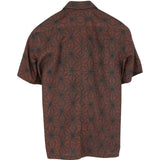 着物アロハシャツ 暗い赤・麻の葉模様 XL22-136