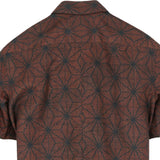 着物アロハシャツ 暗い赤・麻の葉模様 XL22-136