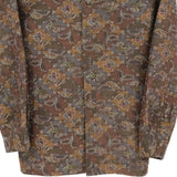 着物アロハシャツ 長袖 ブラウン・格子と花柄 XL231