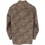 着物アロハシャツ 長袖 ブラウン・格子と花柄 XL231