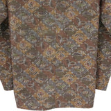 着物アロハシャツ 長袖 ブラウン・格子と花柄 XL231