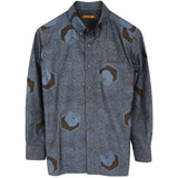 着物シャツ 長袖 ネイビー・亀甲に椿 大島紬 XL23-21