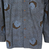 着物シャツ 長袖 ネイビー・亀甲に椿 大島紬 XL23-21