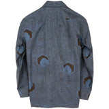 着物シャツ 長袖 ネイビー・亀甲に椿 大島紬 XL23-21