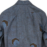 着物シャツ 長袖 ネイビー・亀甲に椿 大島紬 XL23-21