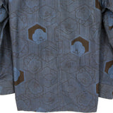 着物シャツ 長袖 ネイビー・亀甲に椿 大島紬 XL23-21